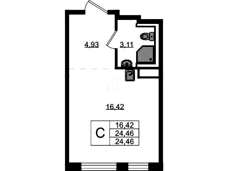 Квартира студия 24.46 м², 11/12 эт., ЖК «Новые Лаврики»